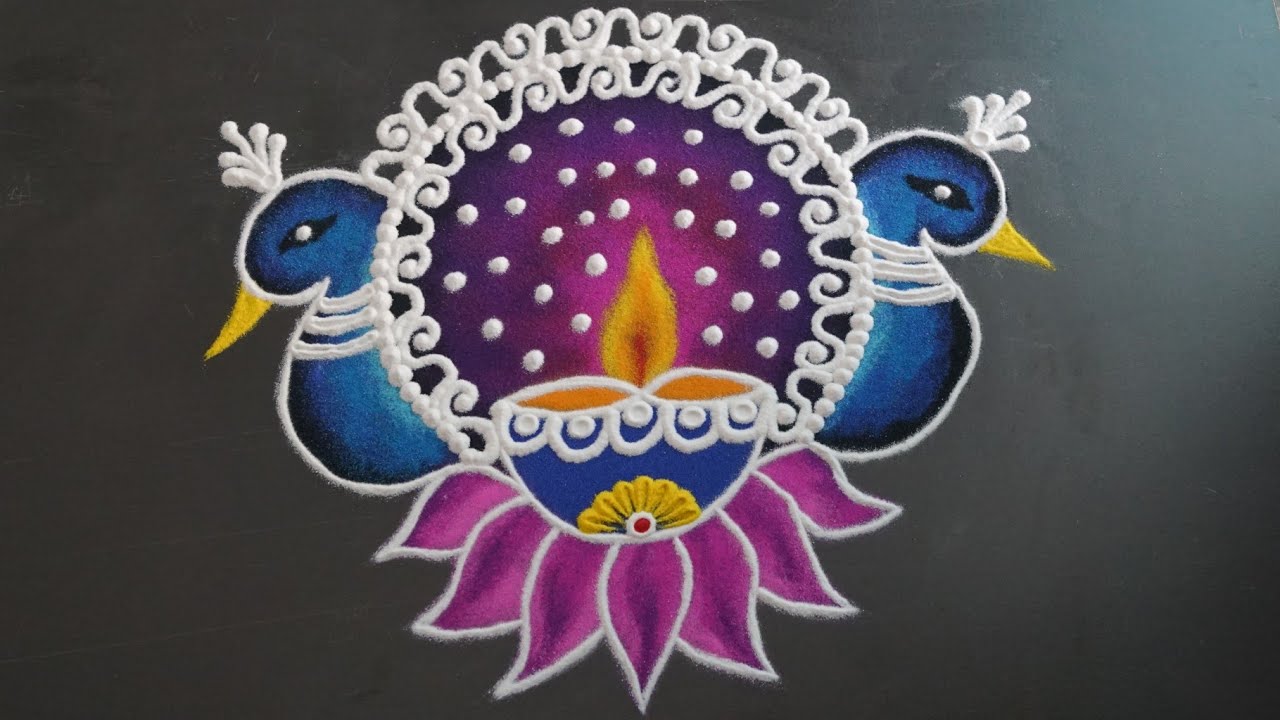 Beautiful Peacock Rangoli Design || Easy Diya Rangoli For Diwali ...