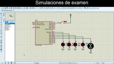 Proteus: PIC 16F84A  control de 4 luces y motor DC.