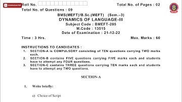 BMS BSC 3RD SEM MEFT DYNAMICS OF LANGUAGE 3RD DEC 2022 | PTU