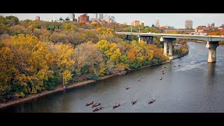 Minneapolis, Minnesota Over Mississippi river, شهر مینیاپولیس ایالت مینسوتا بر روی رود میسی سی پی