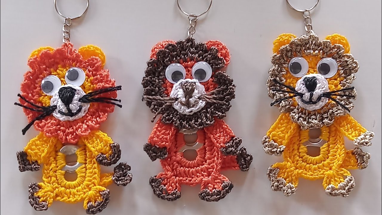 CHAVEIRO LEÃO DE CROCHÊ COM LACRES🦁 | PASSO A PASSO - Valdenete crochê artes e reciclagem