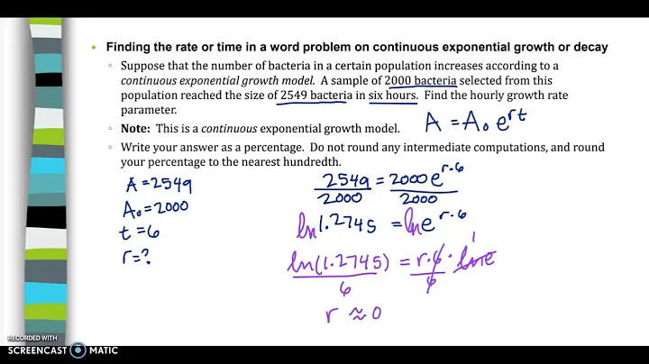 Finding the rate or time in a word problem on continuous exponential growth or decay