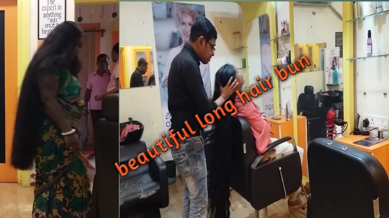 beautiful long hair bun|dev hair stylist|long hair play|hair cutting