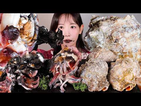 .🖤 알 내장 가득 제철 갑오징어 통찜 , <strong>참소라</strong> 찜 먹방 Steamed cuttlefish &amp; steamed conch mukbang korean food