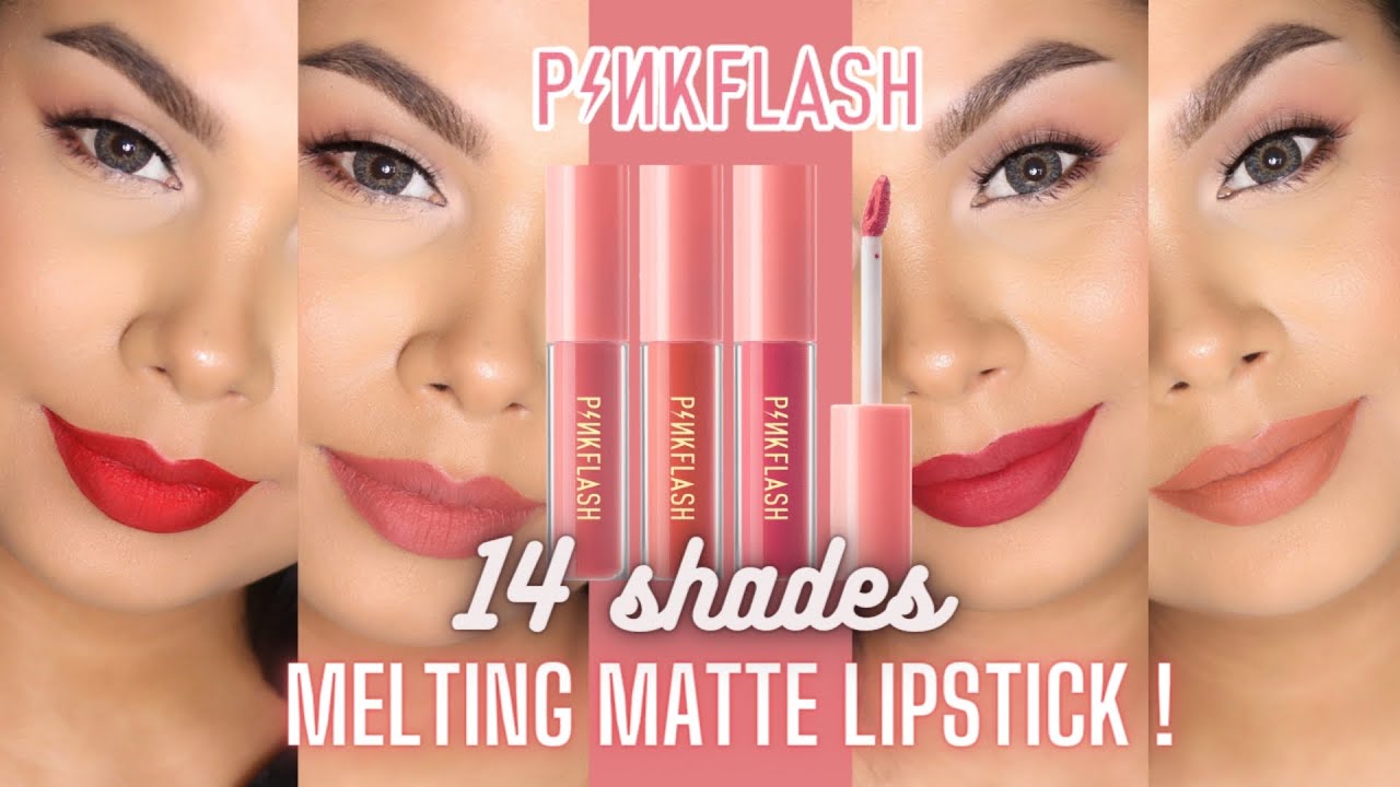 PINK FLASH MELTING MATTE LIQUID LIPSTICK LIP SWATCHES OF 14 SHADES