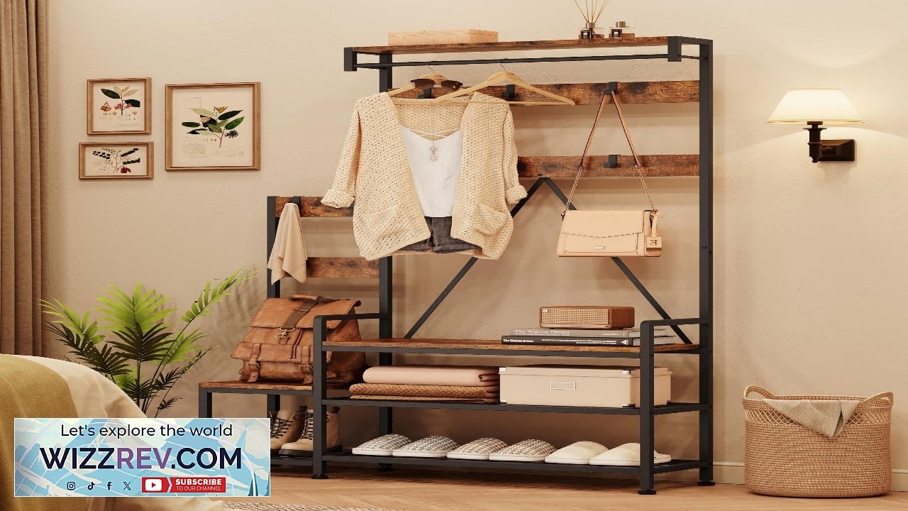 Garvee Coat Rack Shoe Bench Parent Child Hall Tree with Bench and Shoe