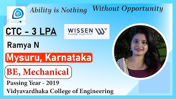 Congrats, Ramya N | Selected in WISSEN Infotech | 3 LPA | MECHANICAL ENGINEER, Passing 2019 | Mysore