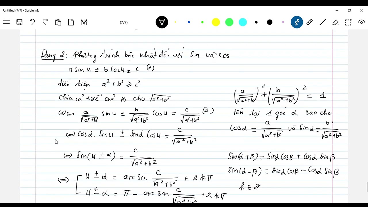 Phương pháp giải phương trình lượng giác: PT bậc nhất đối với sin và cos (dạng 2)