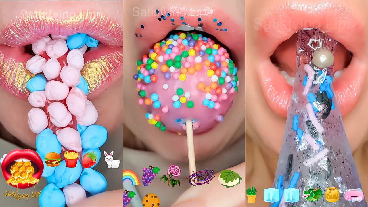 ASMR Satisfying Eating Emoji Food Challenge Mukbang Sounds