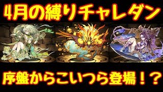 【パズドラ】4月の縛りチャレダン(倒したキャラ縛り) 序盤にやばいやつらが出るらしいが・・・？【レベル6まで】