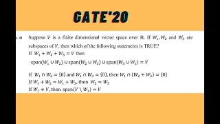 Most difficult/ interesting question of GATE 2020 Q.no. 41. |sum and union of vector space|
