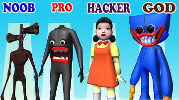 NOOB vs PRO vs HACKER vs GOD in Monsters Run Arena Gameplay - Who are you?