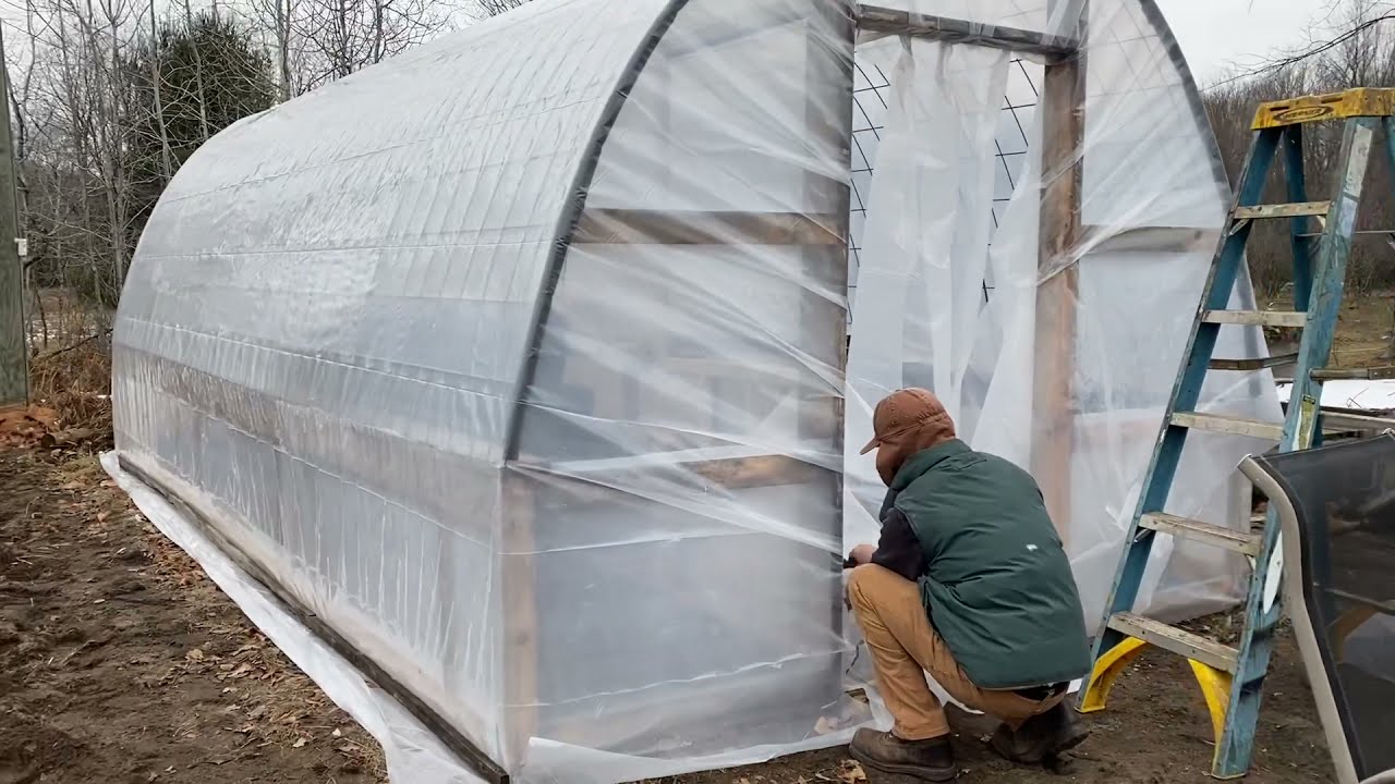 Putting Plastic On The Cattle Panel Hoop House Greenhouse YouTube