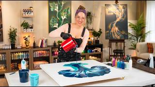 50 Shades of TURQUOISE😱 + Vibrant PINK ~ BIG Canvas & Tree Composition - Acrylic Pouring Fluid Art