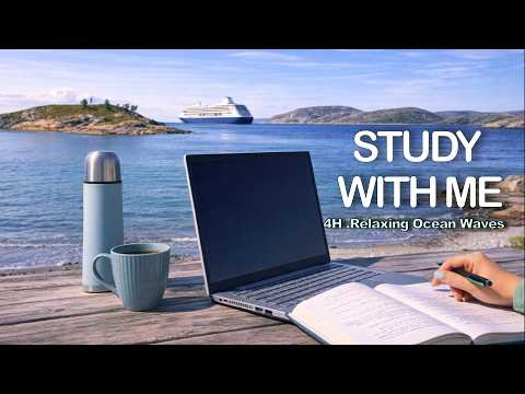 Study with Me at the Beach | 4h (50/10) | No Music | Relaxing Ocean Waves for Deep Focus & Calm 🌊