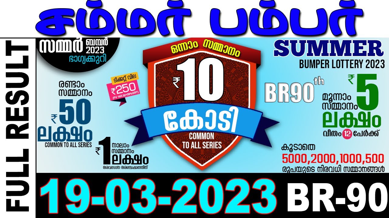 KERALA LOTTERY SUMMER BUMPER BR90LOTTERY RESULT TODAY 19/03/2023