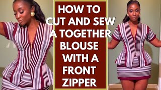 How to cut and sew a cut together shoulder blouse with front zipper 