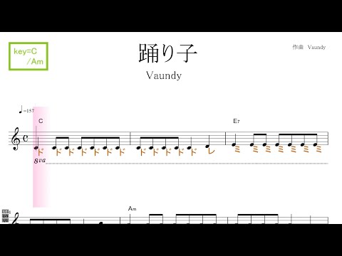 踊り子 おどりこ（Vaundy）key=C/Am ／ドレミで歌う楽譜【コード付き】
