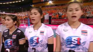 Volleyball: Thailand's and Netherlands' players sing the national anthems