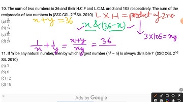 The sum of two numbers is 36 and their HCF and LCM are 3 and 105 respectively. The sum of the recipo