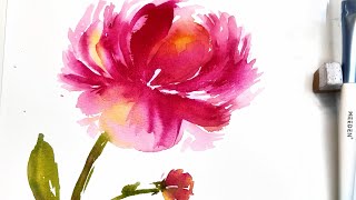 Watercolor Soft Flower With A Flat Brush- Fun Brushtrokes