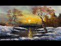 Snowy Winter Sunset Painting | Acrylic Landscape Paintings Tutorial | How to Paint Step by Step