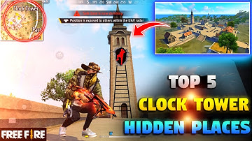 TOP 5 HIDDEN PLACES IN FREE FIRE BR RANKED 🤯 | CLOCK TOWER HIDDEN PLACE | BR RANK PUSH | FREE FIRE