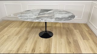 EXTENDABLE WING TABLE  table with extendable top in marble-effect ceramic and central base
