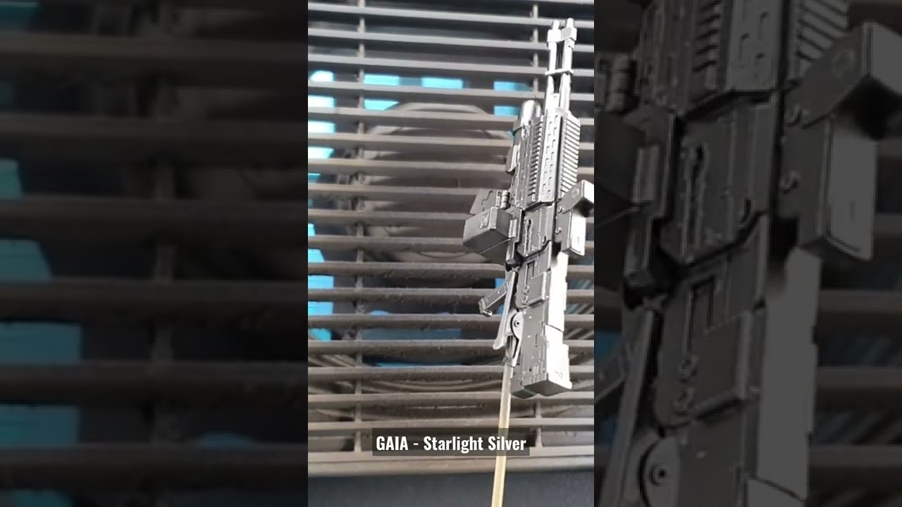 Plastic gunpla weapon to metal with metallic paint from Gaia paint.
