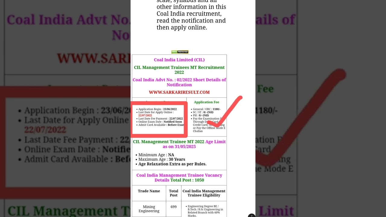 COAL INDIA MANAGEMENT TRAINEE ONLINE FORM 2022.👍👍