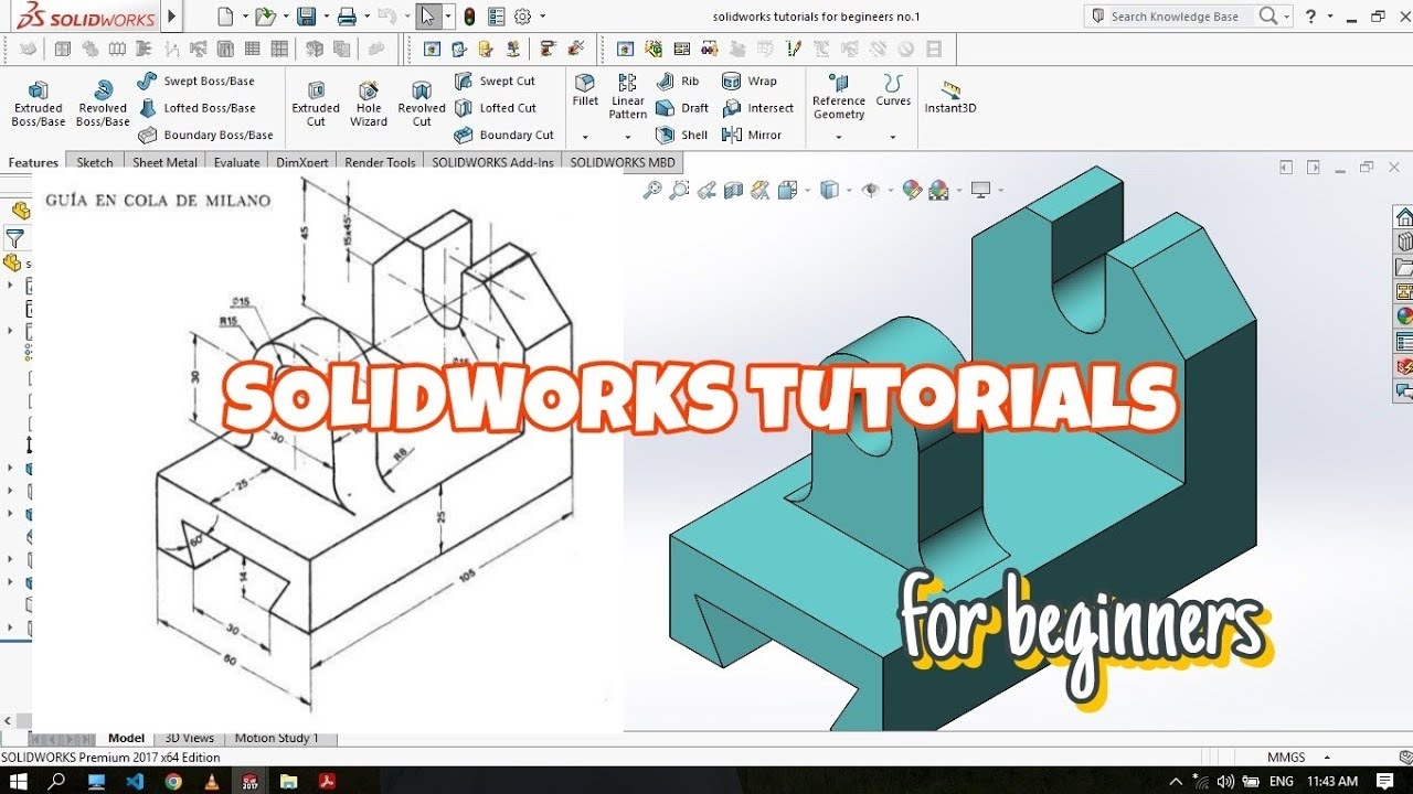 SOLIDWORKS Tutorial No.1 | Sketch Basics, Extrude Boss & Cut, Add ...