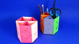 How to make an origami pencil holder. Beautiful pencil stand made of paper.