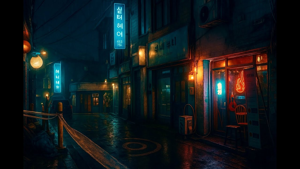 🏙️ Rainy Night 🚶‍♂️Walk Cozy Alley with Neon Lights 🌧️ City Ambience ASMR for Sleep and Study