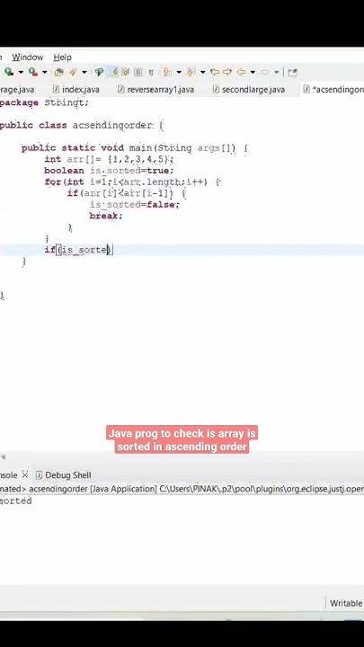 java prog to check if array is sorted in ascending order.. #shorts#java ...
