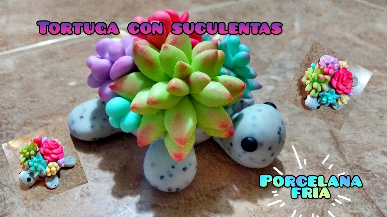 Tortuguita con suculentas/pasta flexible/porcelana fría/pasta francesa