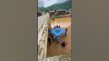 😂 Bridge Slip Turns Into Wild Trampoline Bounce | Pure Village Chaos  #shorts