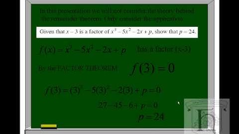 Remainder Theorem and Factor Theorem WJEC C1 May 2007