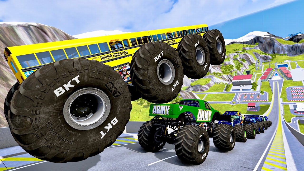 Insane Monster Truck Jumps Over Cars Thrilling Stunts!