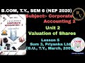 #5 BCom TY Sem 6 NEP 2020 Corporate Accounting 2 Unit 2 Valuation of Shares Sum 3 / GU