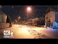 Gentle snowfall night walk in finnish suburbs  finland slow tv 4k