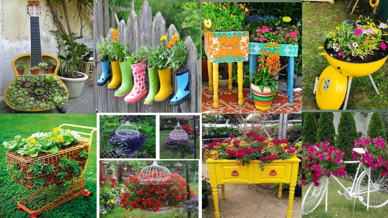 amazing winter garden with old furniture and things | home garden decor ideas