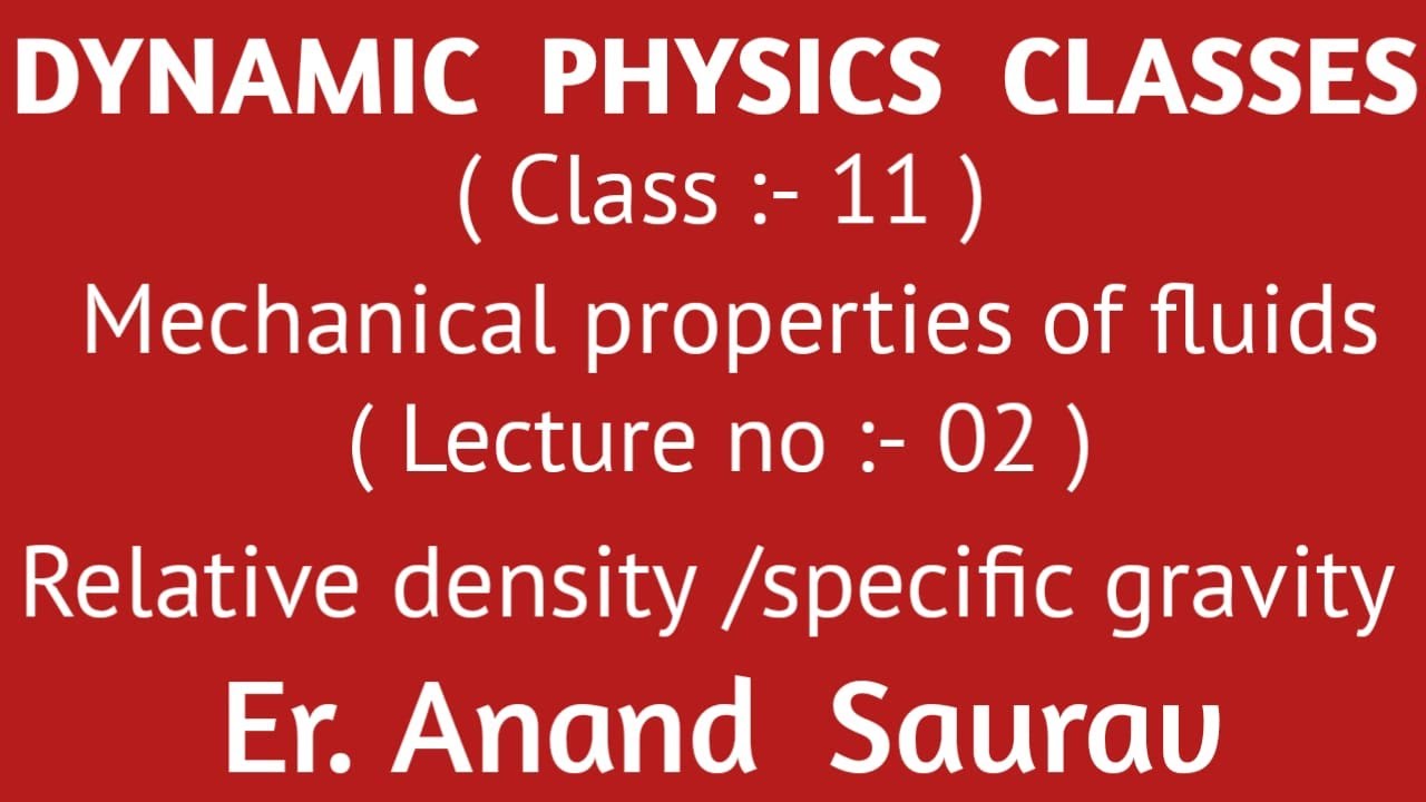 Mechanical Properties Of Fluids Lecture No 02 YouTube