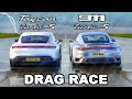 Porsche 911 Turbo S v Taycan Turbo S: WET DRAG RACE