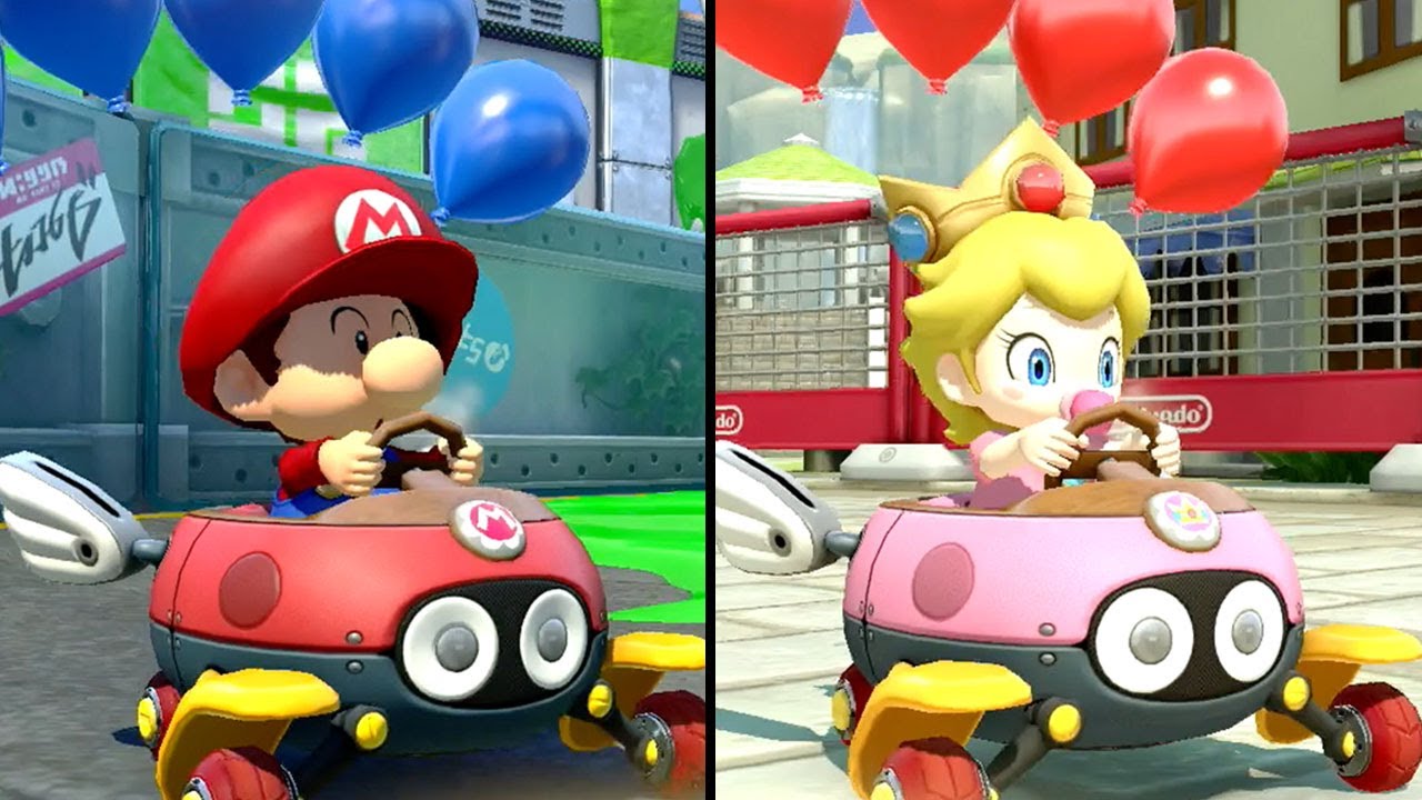 Mario Kart 8 Deluxe - Multiplayer - Balloon Battle - Baby Mario vs Baby Peach