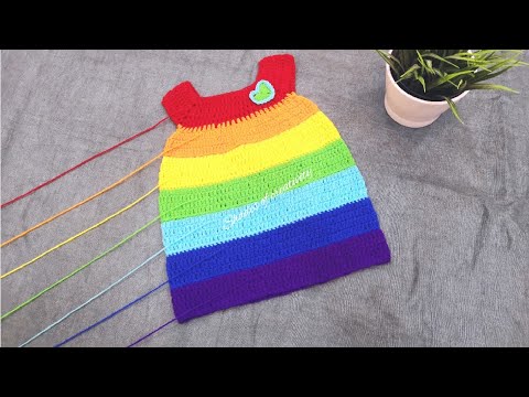 How to make crochet dress for baby's/Rainbow dress/crochet baby dress in tamil -ShadesOfCreativity