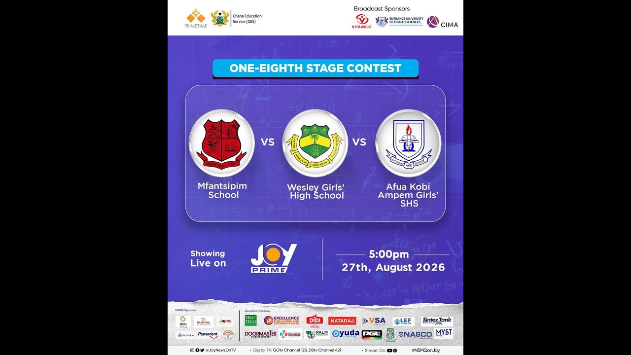 NSMQ2026 One-Eighth Contest: Mfantsipim Sch vs Wesley Girls’ High Sch. vs Afia Kobi Ampem Girls’ SHS