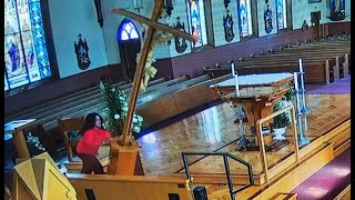 CATCH ON VIDEO: Watsonville woman topples crucifix during catholic church vandalism rampage