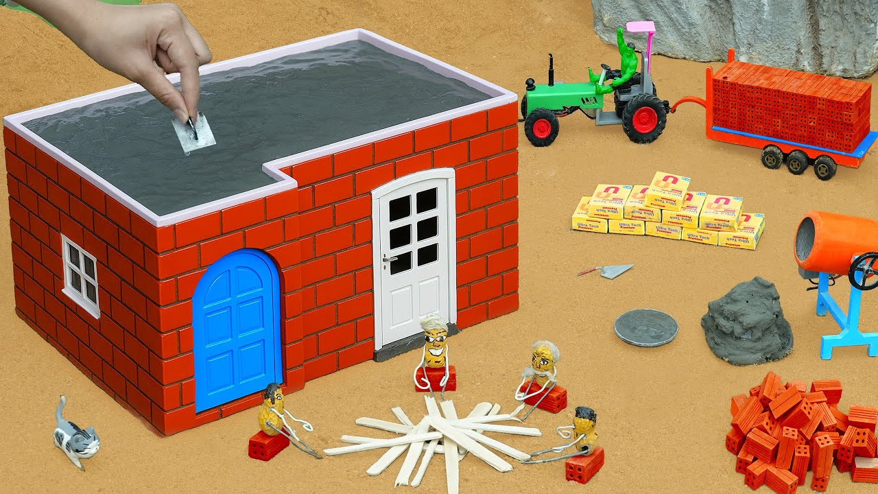 DIY project to build a house with cement bricks to protect against cold winter wind