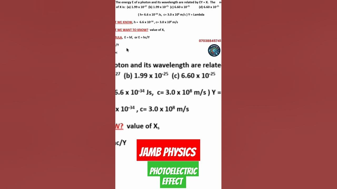 How to find work function photo electric effect jamb2025 jambphysics