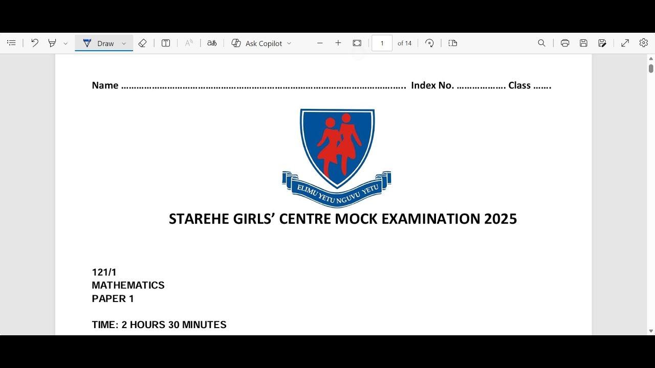 STAREHE GIRLS' CENTRE MOCK - MATHEMATICS PAPER 1, SECTION 1